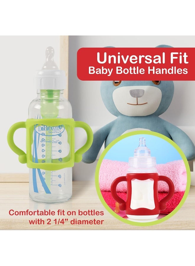 TonGass (3-Pack) Bottle Handles for Dr Brown Narrow Baby Bottles with Easy Grip Handles to Hold Their Own Bottle - BPA-Free Soft Silicone - Red Green and Blue - Image 2
