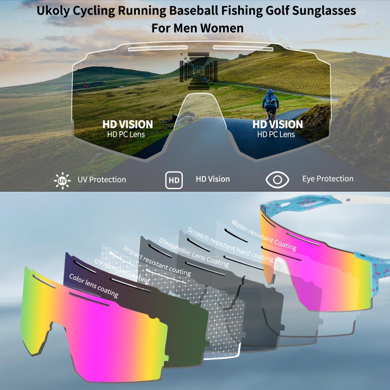 Ukoly Cycling Sunglasses with Interchangeable Nose Pad Men Women, Sports Sunglasses, Fishing Baseball glasses - Image 4
