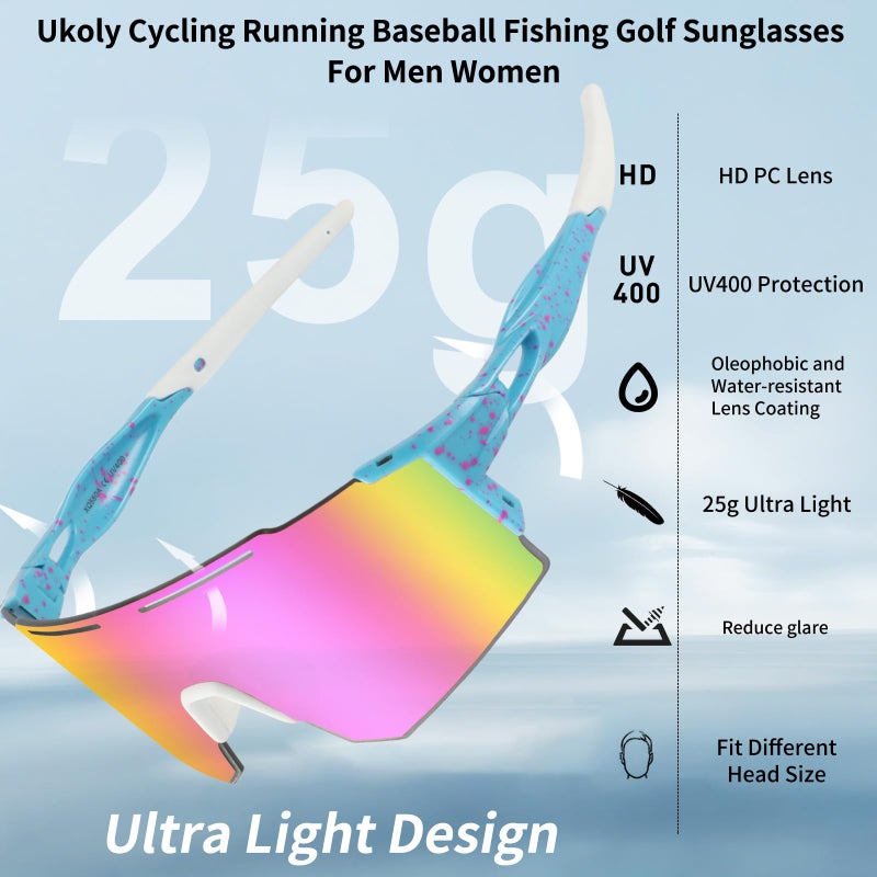 Ukoly Cycling Sunglasses with Interchangeable Nose Pad Men Women, Sports Sunglasses, Fishing Baseball glasses - Image 2
