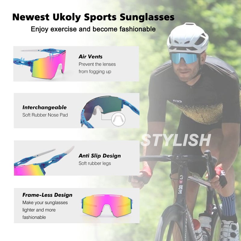 Ukoly Cycling Sunglasses with Interchangeable Nose Pad Men Women, Sports Sunglasses, Fishing Baseball glasses - Image 5