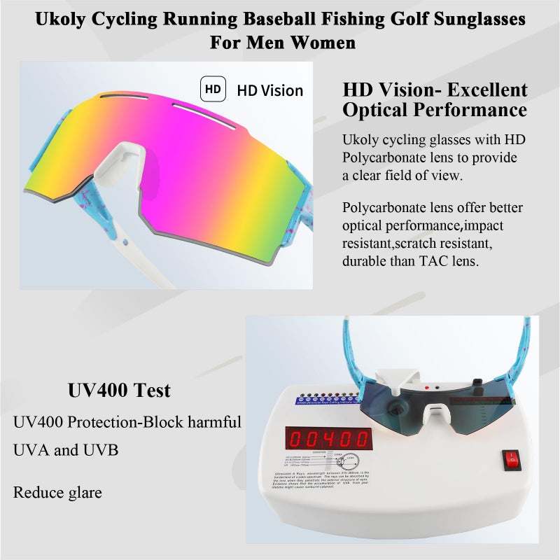 Ukoly Cycling Sunglasses with Interchangeable Nose Pad Men Women, Sports Sunglasses, Fishing Baseball glasses - Image 3