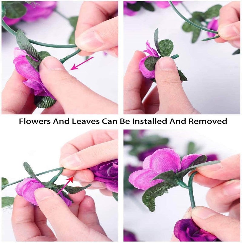 WEISPARK Fake Flowers - 10pcs Artificial Rose Vine Flower Plants Hanging Rose Ivy for Home Hotel Office Wedding Party Garden Craft Art Décor (Purple) - Image 5