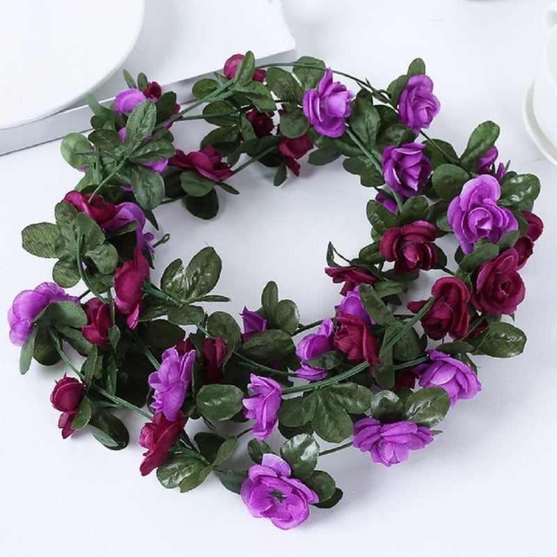 WEISPARK Fake Flowers - 10pcs Artificial Rose Vine Flower Plants Hanging Rose Ivy for Home Hotel Office Wedding Party Garden Craft Art Décor (Purple) - Image 2