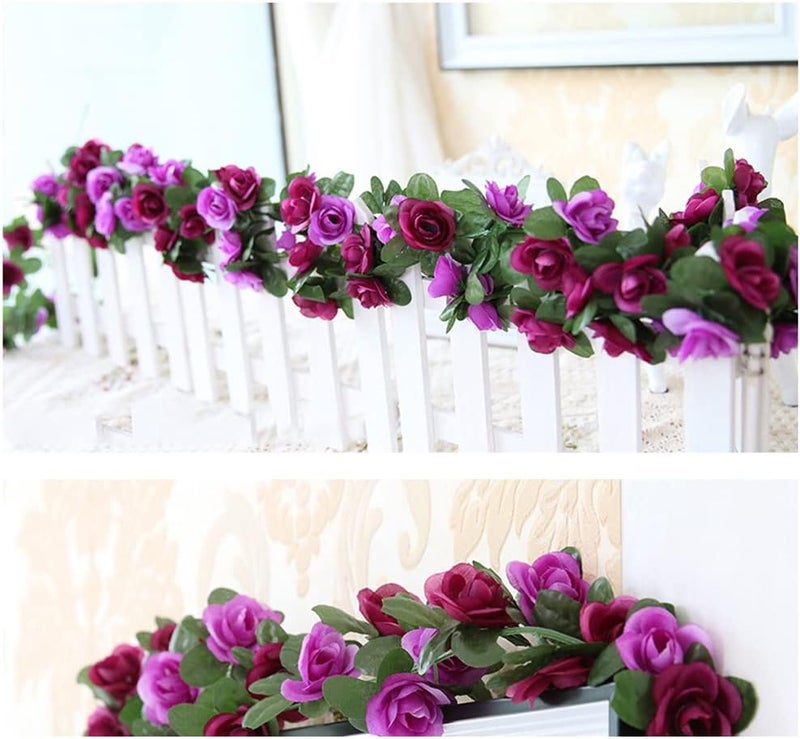 WEISPARK Fake Flowers - 10pcs Artificial Rose Vine Flower Plants Hanging Rose Ivy for Home Hotel Office Wedding Party Garden Craft Art Décor (Purple) - Image 4