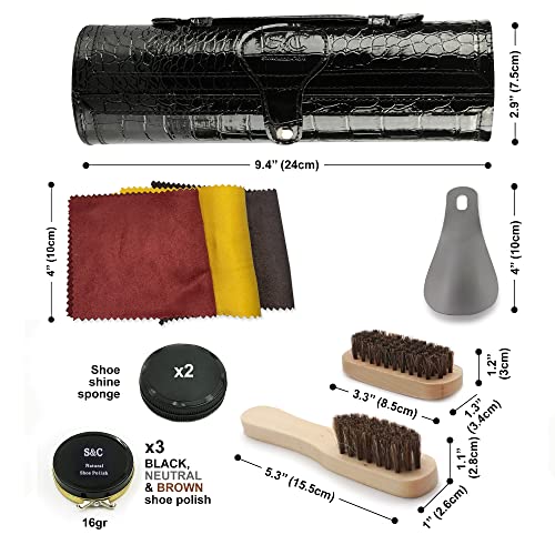 Stone and Clark 12PC Shoe Polish & Care Kit, Leather Shoe Shine Kit with Brown Wax, Shoe Brushes for Polishing, Compact Shoe Cleaning Kit - Image 4