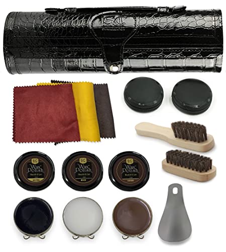 Stone and Clark 12PC Shoe Polish & Care Kit, Leather Shoe Shine Kit with Brown Wax, Shoe Brushes for Polishing, Compact Shoe Cleaning Kit - Image 1