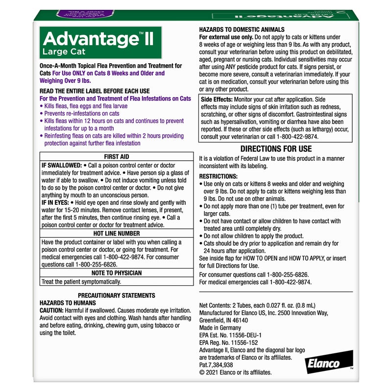 Advantage II Large Cat Vet-Recommended Flea Treatment & Prevention | Cats Over 9 lbs. | 2-Month Supply - Image 2