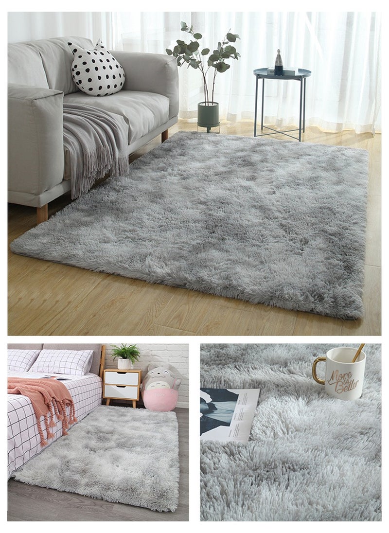 WangPangZi Fuzzy Abstract Area Rug – Plush Carpet for Bedroom, Living Room, Kids Nursery & Dorm Room(Light Grey)  - Image 1
