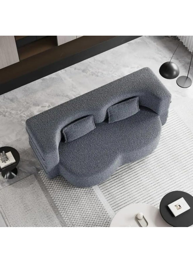 Ripple FURNITURE Uae Homes Lambswool Fabric Folding Sofa Bed, 2-Seater, Compact Living Room Cloud Couch Set, Compression Packing (Grey) - Image 1