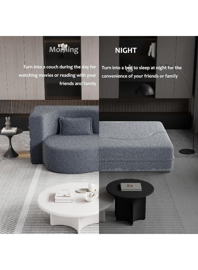 Ripple FURNITURE Uae Homes Lambswool Fabric Folding Sofa Bed, 2-Seater, Compact Living Room Cloud Couch Set, Compression Packing (Grey) - Image 4