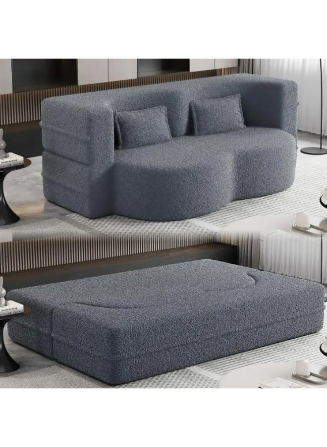 Ripple FURNITURE Uae Homes Lambswool Fabric Folding Sofa Bed, 2-Seater, Compact Living Room Cloud Couch Set, Compression Packing (Grey) - Image 3