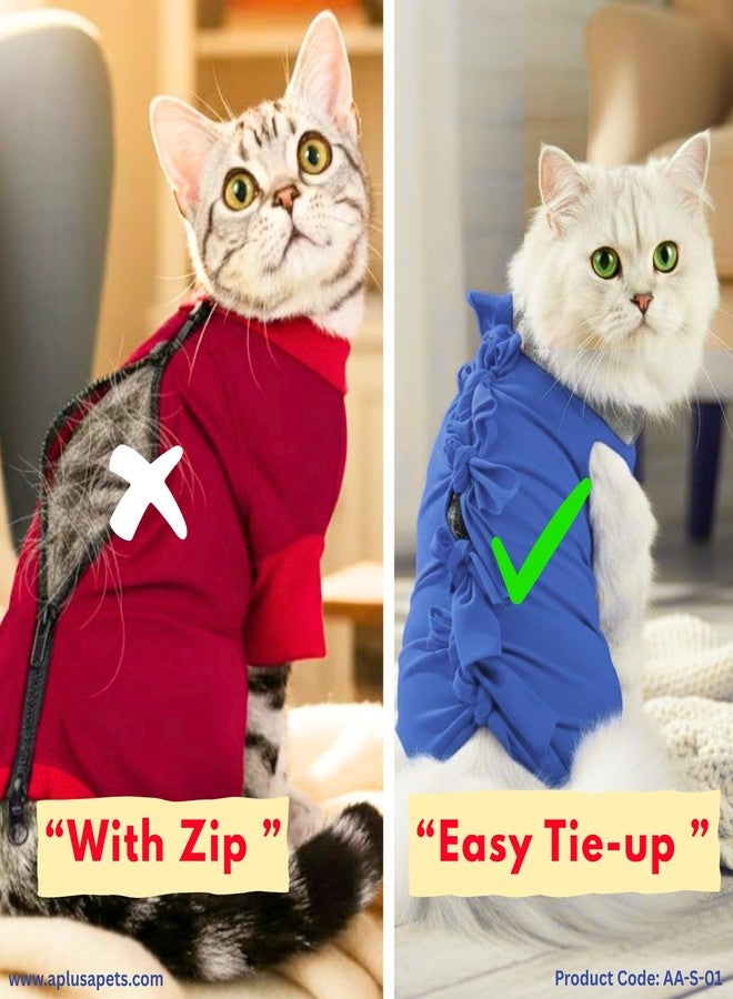 A+a Pets ملابس يومية للقطط من A+a Pets، مناسبة للتعافي بعد العمليات الجراحية، أو الجروح البطنية، أو الأمراض الجلدية | قطن يسمح بمرور الهواء (أزرق، صغير) - Image 4