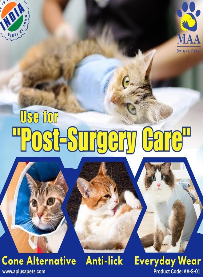 A+a Pets ملابس يومية للقطط من A+a Pets، مناسبة للتعافي بعد العمليات الجراحية، أو الجروح البطنية، أو الأمراض الجلدية | قطن يسمح بمرور الهواء (أزرق، صغير) - Image 2