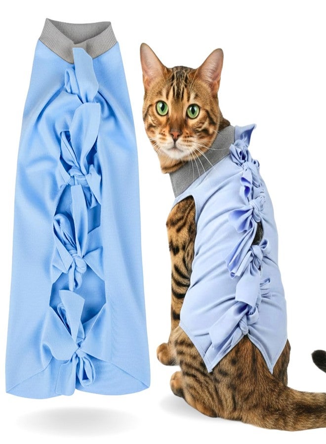 A+a Pets ملابس يومية للقطط من A+a Pets، مناسبة للتعافي بعد العمليات الجراحية، أو الجروح البطنية، أو الأمراض الجلدية | قطن يسمح بمرور الهواء (أزرق، صغير) - Image 1