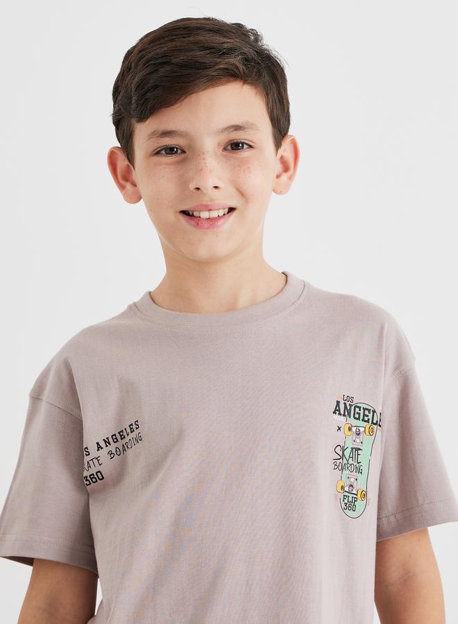 Styli Teens Beige Graphic Print Oversized T-Shirt - Image 3