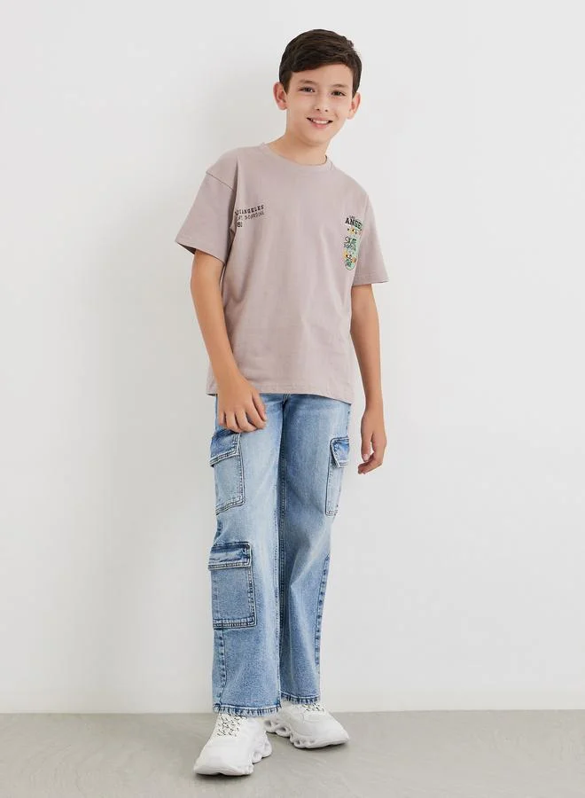 Styli Styli Teens Beige Graphic Print Oversized T-Shirt