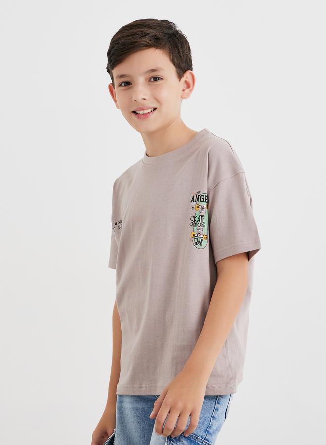 Styli Teens Beige Graphic Print Oversized T-Shirt - Image 1