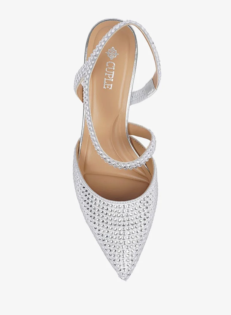 Cuple  Ladies Mid heel slingback mules embellished for Women | Best Price UAE