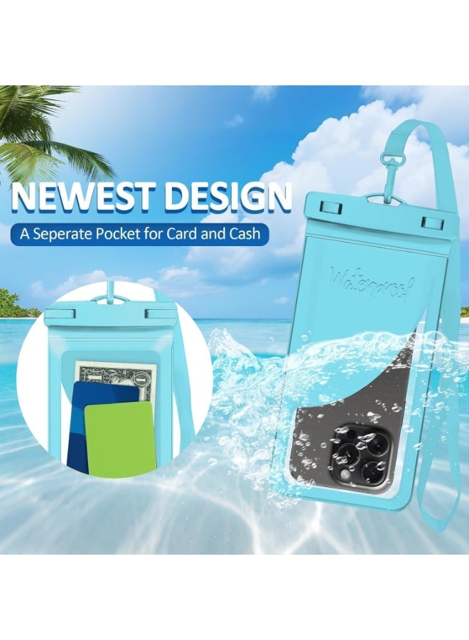 Waterproof Phone Case, with Inside Card Holder, Large Waterproof Pouch for iPhone 17 16 15 14 13 Pro Max, Sumsung S25 Ultra, IPX8 Certified Cellphone Travel Accessories for Vacation Must Haves, 1 Pack-Blue-8.3″ - Image 3