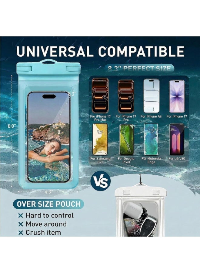 Waterproof Phone Case, with Inside Card Holder, Large Waterproof Pouch for iPhone 17 16 15 14 13 Pro Max, Sumsung S25 Ultra, IPX8 Certified Cellphone Travel Accessories for Vacation Must Haves, 1 Pack-Blue-8.3″ - Image 2
