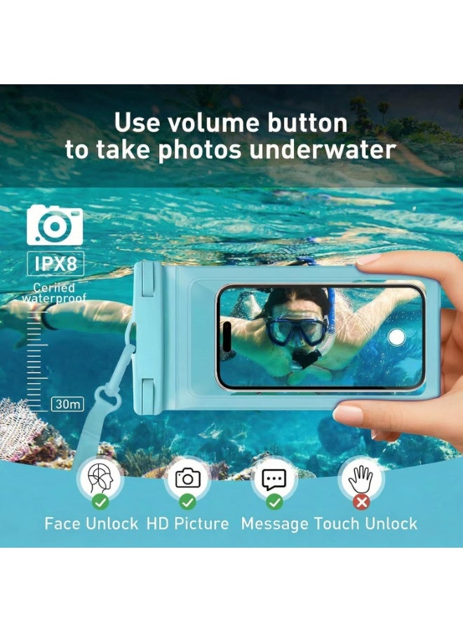Waterproof Phone Case, with Inside Card Holder, Large Waterproof Pouch for iPhone 17 16 15 14 13 Pro Max, Sumsung S25 Ultra, IPX8 Certified Cellphone Travel Accessories for Vacation Must Haves, 1 Pack-Blue-8.3″ - Image 4