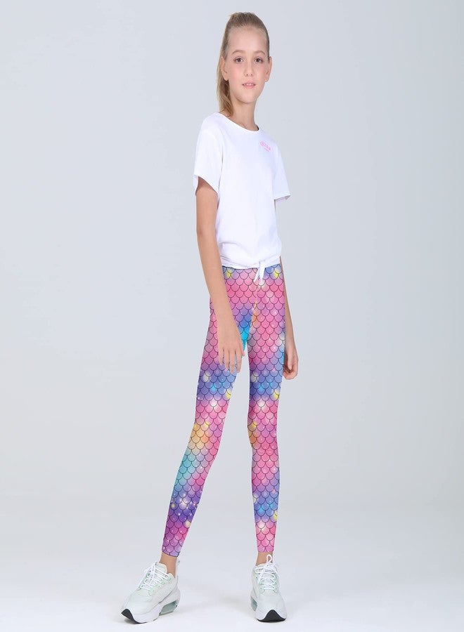 Quedoris Girls Printed Leggings Yoga Pants Multipack Leggings for Kids in 3t to 13 Years, Gradient Mermaid Mermaid Blue Mermaid Pink, 6-7 Years - Image 2