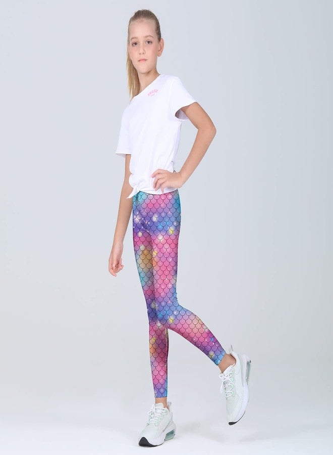 Quedoris Girls Printed Leggings Yoga Pants Multipack Leggings for Kids in 3t to 13 Years, Gradient Mermaid Mermaid Blue Mermaid Pink, 6-7 Years - Image 4