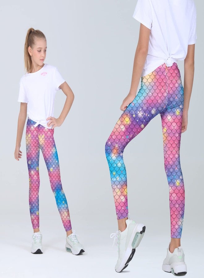 Quedoris Girls Printed Leggings Yoga Pants Multipack Leggings for Kids in 3t to 13 Years, Gradient Mermaid Mermaid Blue Mermaid Pink, 6-7 Years - Image 3
