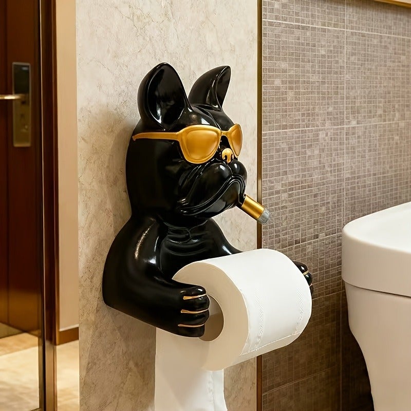 PETO 1pc French Bulldog Wall-Mounted Tissue Holder - Resin, No Metal Tube, Ideal for Bathroom Decor & Storage - Image 4