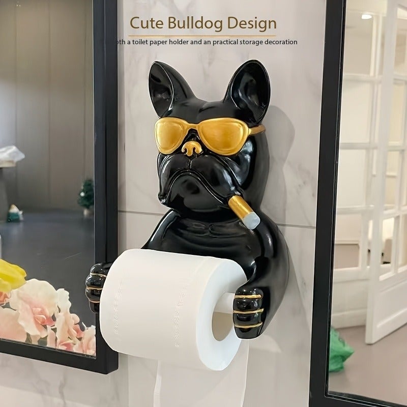 PETO 1pc French Bulldog Wall-Mounted Tissue Holder - Resin, No Metal Tube, Ideal for Bathroom Decor & Storage - Image 2