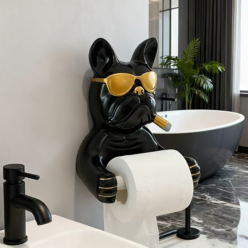 PETO 1pc French Bulldog Wall-Mounted Tissue Holder - Resin, No Metal Tube, Ideal for Bathroom Decor & Storage - Image 3