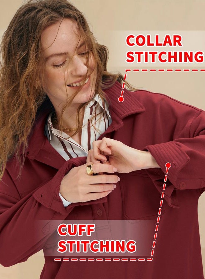 Locachy Women's Casual Oversized Polo Neck Sweatshirt Lapel Long Sleeve Button Pullover Tops Fashion Outfits Clothes, Burgundy, XXL - Image 4