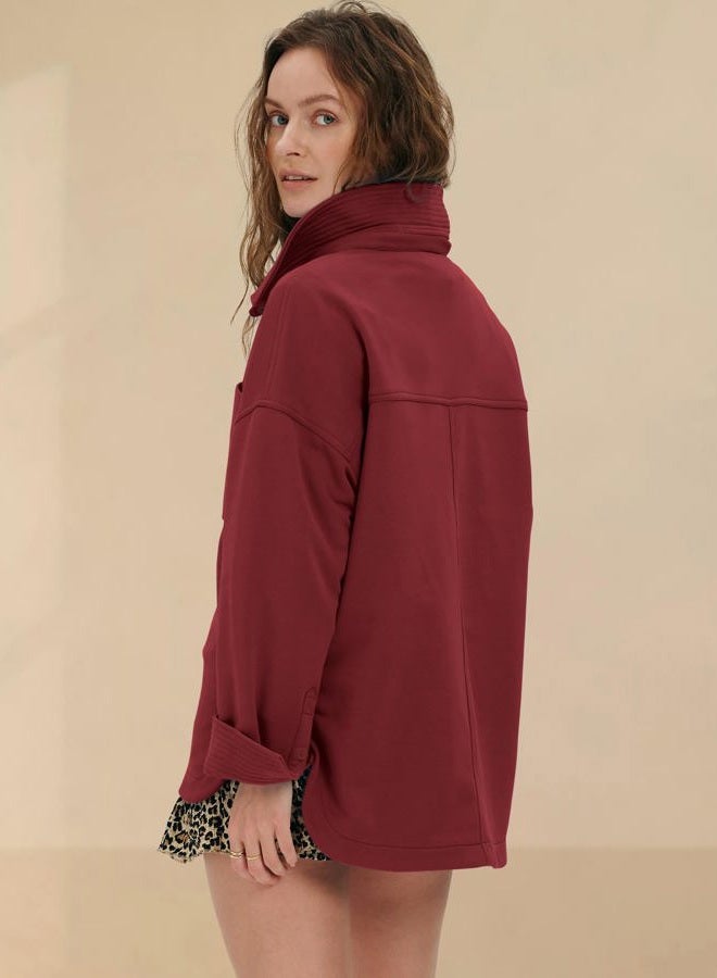 Locachy Women's Casual Oversized Polo Neck Sweatshirt Lapel Long Sleeve Button Pullover Tops Fashion Outfits Clothes, Burgundy, XXL - Image 2