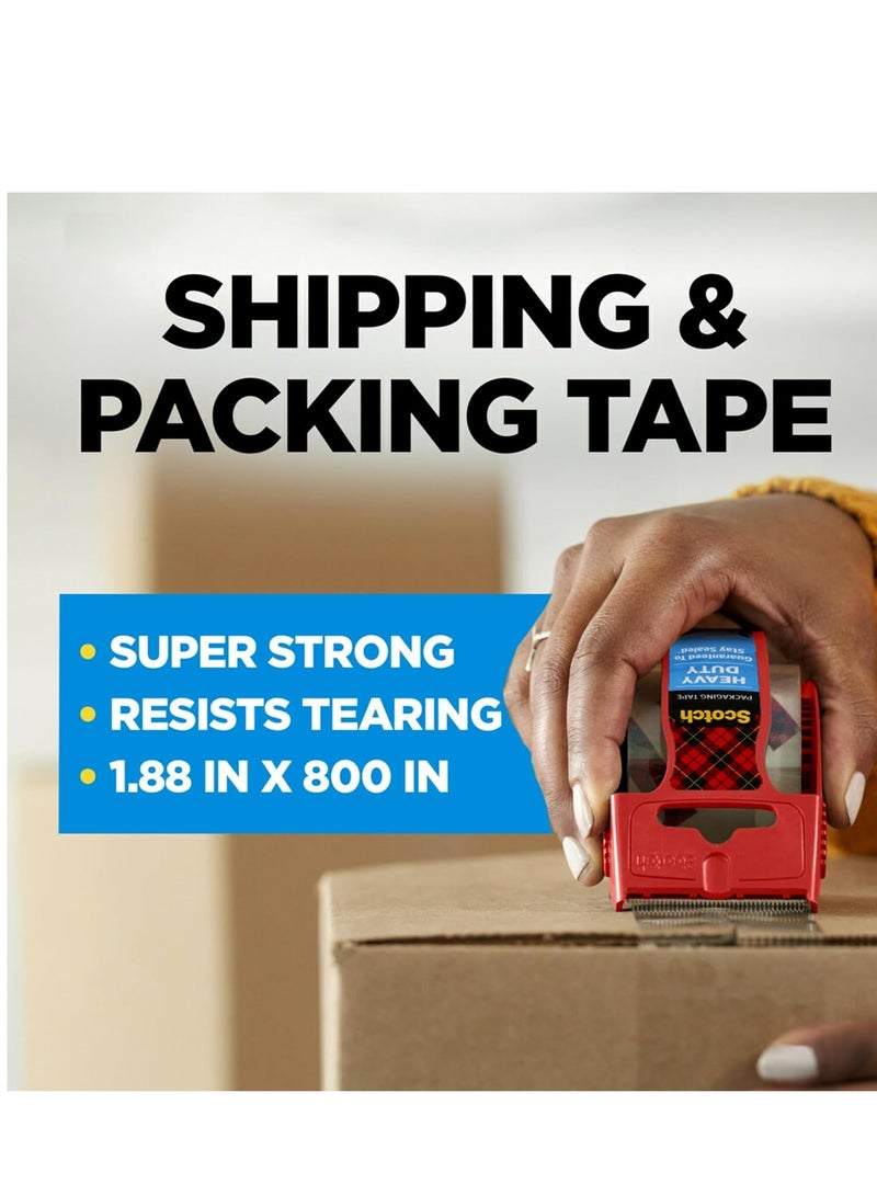 Scotch Heavy Duty Shipping Packing Tape, Clear, Packing Tape for Moving Boxes and Packaging Supplies, 1.88 in. x 22.2 yd., 6 Roll Dispensers, Moving Supplies - Image 1