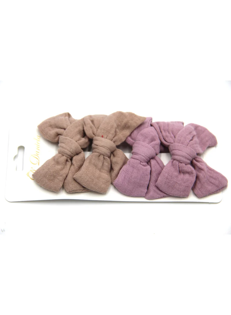 D'Daniela Adella Ribbon Bow Clip Set For Babies and Girls -  Brown & Lavander