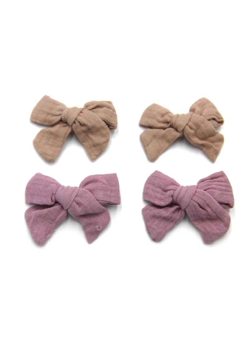 D'Daniela Adella Ribbon Bow Clip Set For Babies and Girls -  Brown & Lavander