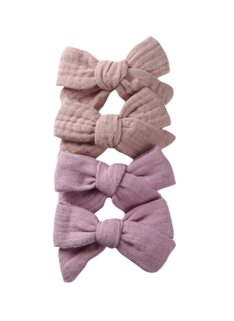 D'Daniela Adella Ribbon Bow Clip Set For Babies and Girls -  Brown & Lavander