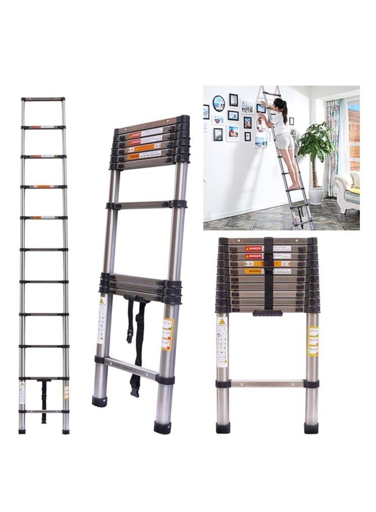 3.2M Telescopic Ladder 10.5ft Multi-Purpose Extendable Ladder, Stainless Steel Telescoping Ladder roof ladder, Portable Compact Loft Ladder attic ladders for Roof, RV, Decorating, Painting, Cleaning - Image 1