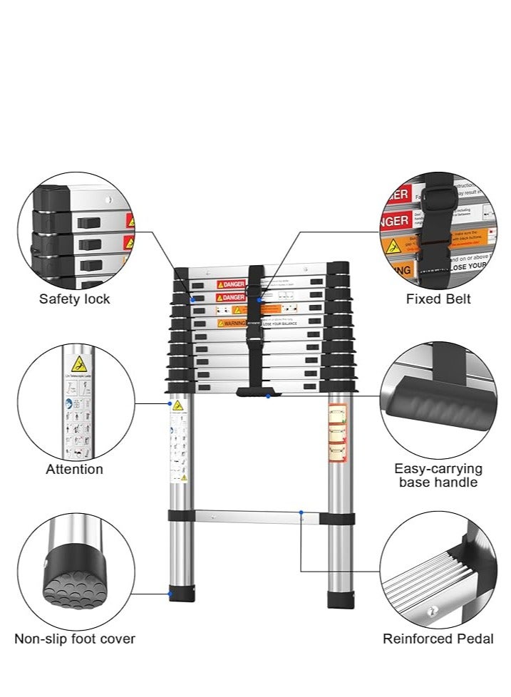 3.2M Telescopic Ladder 10.5ft Multi-Purpose Extendable Ladder, Stainless Steel Telescoping Ladder roof ladder, Portable Compact Loft Ladder attic ladders for Roof, RV, Decorating, Painting, Cleaning - Image 4