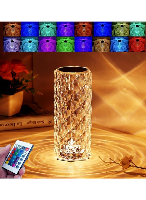 Crystal Rose Touch Control Lamp - 16 Color Changing Rechargeable with Dimmable Remote Control and Dynamic Gradient Mode