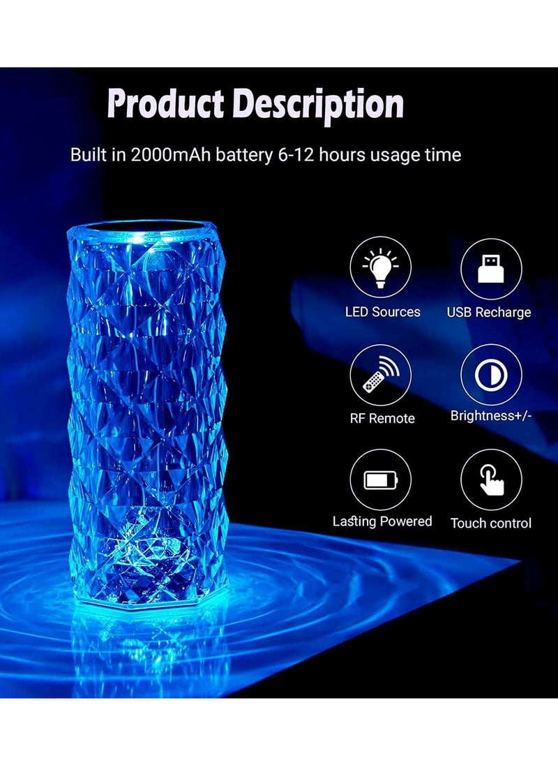 Generic - Crystal Rose Touch Control Lamp - 16 Color Changing Rechargeable with Dimmable Remote Control and Dynamic Gradient Mode - Image 1