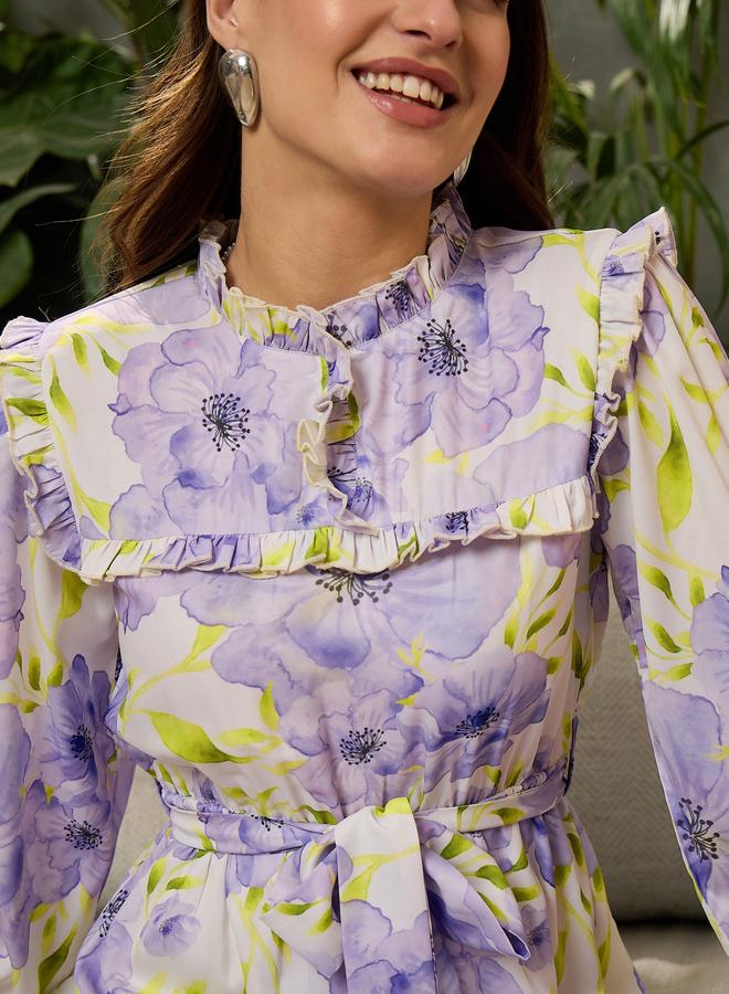 Sassafras Lilac Floral Print Ruffled Maxi Dress - Image 4