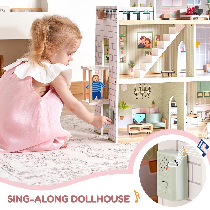 Giant bean Large Pink Wooden Dollhouse with Furniture for Girls with Doorbell, Light,Elevator, 6 Rooms 2.6ft High,15 Pcs Furniture & 3 Dolls, Kids Playhouse Toy for Girls 3-7+, 31.5" x 25" x 12.2" - Image 2