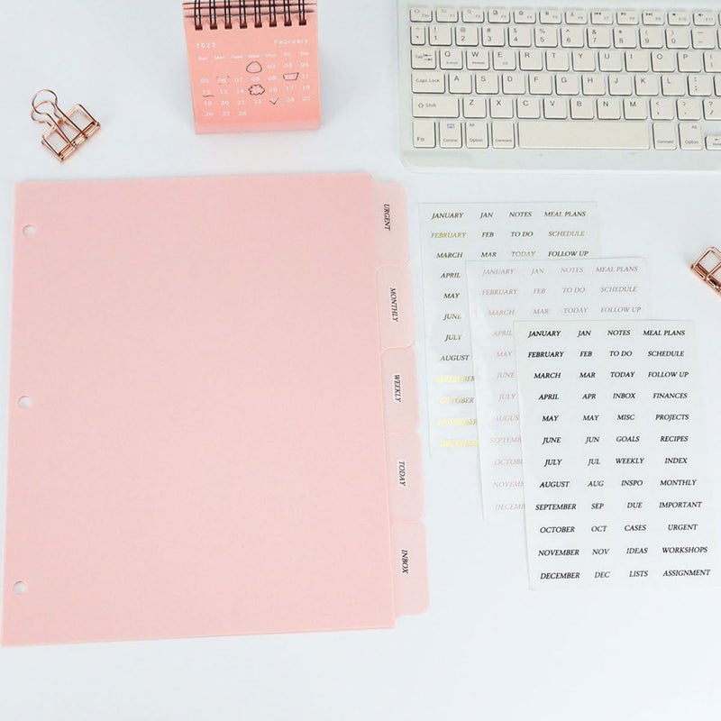A4 3 Hole Binder Dividers 5pcs Light Pink Plastic Page Markers with Tabs for Office Filing - Image 5