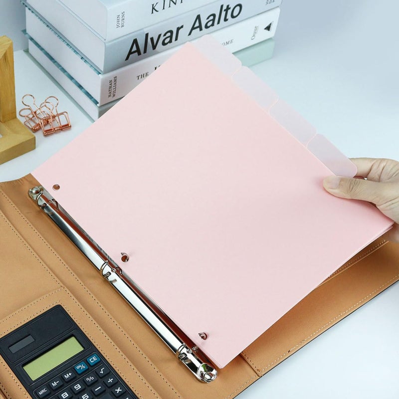 A4 3 Hole Binder Dividers 5pcs Light Pink Plastic Page Markers with Tabs for Office Filing - Image 4