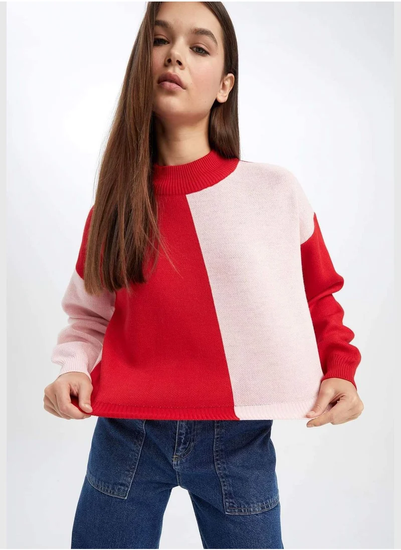 ديفاكتو Regular Fit Half Tutleneck Long Sleeve Colour Block Jumper