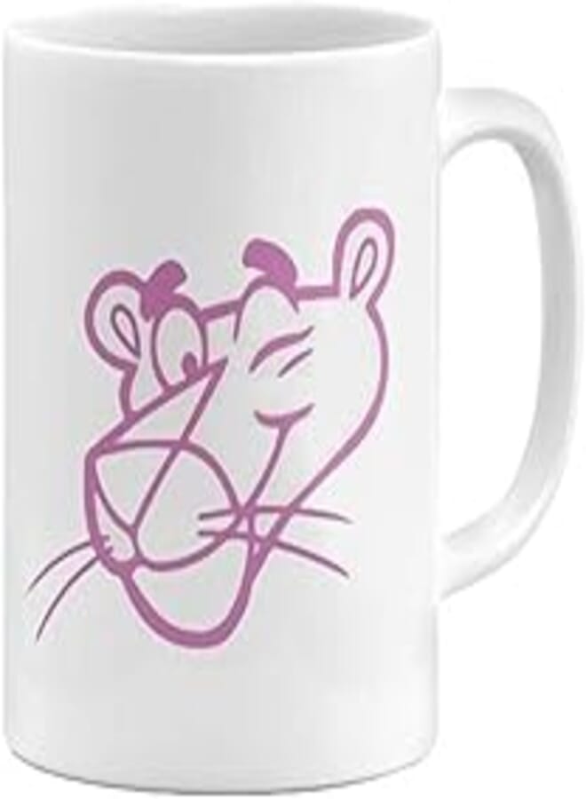 RYN PRINTED DESIGN Classic Panther Logo Printed Coffee Mug White/Pink 11ounce