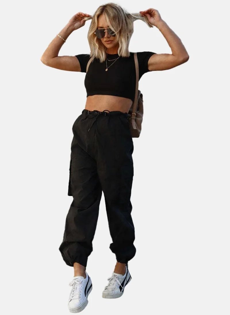 YUNIQEE Black High Rise Jogger Trousers