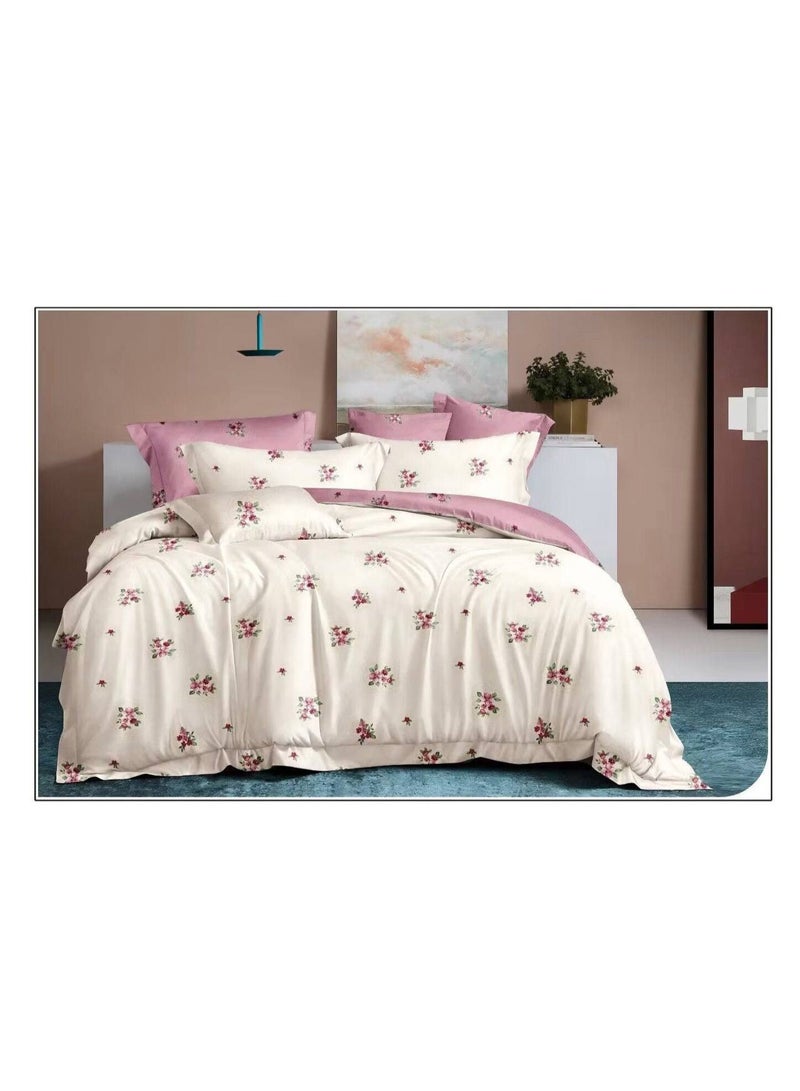 طقم غطاء لحاف مقاس واحد بتصميمات بتلات وزهور، متعدد الألوان -160x210 سم، مقاس الملاءات (120x200)+30 سم قطن + بوليستر