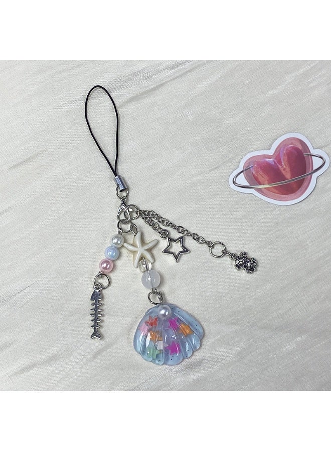 NIBEMINENT Beaded Phone Lanyard, Anti Lost Removable Wrist Strap, Rainbow Shell Bracelet Pendant, Phone Keychain Lanyard